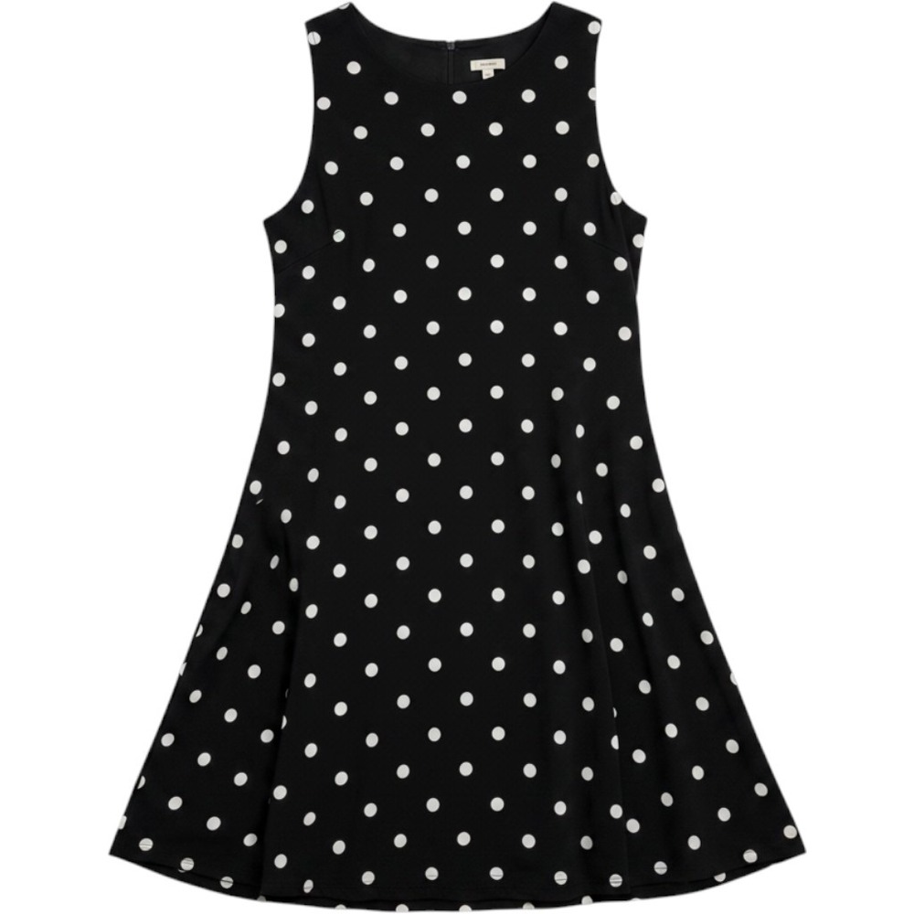 Anne Klein Dress Womens 14 Black White Polka Dot Excellent Sleeveless A-Line